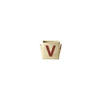 Rice - Raffia Square Basket w. Painted Letter - V