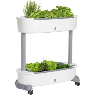 ONVAYA® Hochbeet mit Rollen für den Balkon  2 Etagen  Innen- und Außentopf  mit Wasserstandsanzeiger & Selbstbewässerungssystem - Weiß