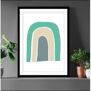 Bild QUEENCE "Israel", beige (farbe rahmen: schwarz, farbe bild(er): beige, türkis, grau), B:50cm H:60cm, Acrylglas, Holz, Papier, Bilder, Bild, Regenbogen, gerahmt