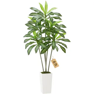 VEVOR Künstlicher Dracaena-Baum, 1,8 m, Drachenbaum, tropische Pflanzen mit weißem, hohem Pflanzgefäß, Kunstseidenpflanze im Topf, große Bäume für Veranden, Wohnzimmer, Terrassen Zuhause, Büro