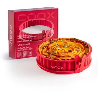 coox Quiche mit Porzellanplatte Ø 18 cm - Backen & Servieren in Einem I Antihaft-Silikon I Spülmaschinenfest I Kein Umsetzen I BPA-frei Rot