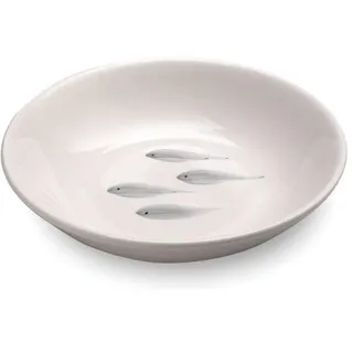 Zafferano Mannaggia Li Pescetti - Porzellan-Tiefteller, Durchmesser 222 mm, Farbe Grau, Fisch-Muster, spülmaschinenfest - Set 6-teilig