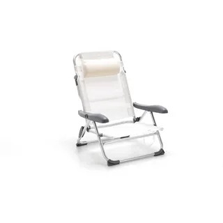 Fiesta M0577-08 Strandstuhl Tahiti, klappbar, neigbar, mit Kissen verfügbar, Armlehne, Textilene, Weiß