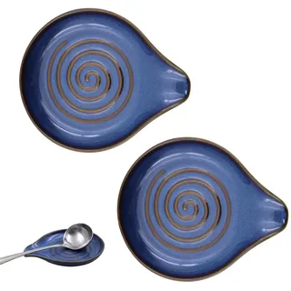 Löffelablage Keramik Spiralmuster,Hitzebeständig löffelständer,Vintage-Blau | Löffelablage Keramik für die Küche,Spoon Rest Ceramic,Kochlöffelablage für Herdplatte Pfannenwender und Küchentheke