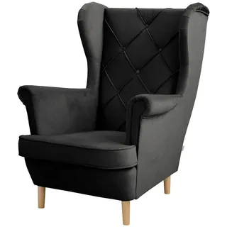 P & B Ohrensessel , Schwarz , Holz , Buche , 84x105x90 cm , FSC 100% , inklusive Armlehnen , Wohnzimmer, Sessel, Polstersessel