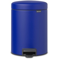 Brabantia - NewIcon Treteimer 5L - Kleiner Abfalleimer für Bad oder Toilette - Sanft Schließender Deckel - Leichte Pedalbedienung - Entnehmbarer Inneneimer - Powerful Blue - 21 x 27 x 29 cm