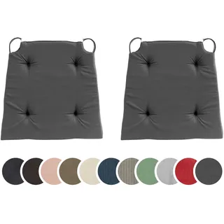sleepling 2er Set Stuhlkissen, 42 (vorne) 35 (hinten) x40x5cm, Dunkelgrau | Sitzkissen für Stuhl & Bank mit Klettverschluss, Indoor & Outdoor, 100% Baumwolle, Made in EU, Waschbar bis 30 Grad, 2 Stück