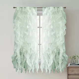 Sweet Home Collection Vorhang, Voile, vertikal, gerafft, 213 x 127 cm, 2 Stück. Shabby Chic 63" x 50" Mint