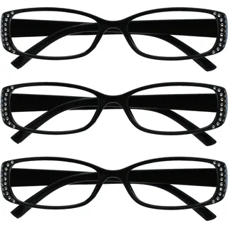 UV Reader Die Lesebrille Unternehmen Schwarz Diamonte Stil Leser Wert 3er-Pack Designer Stil Frauen Damen UVR3093BK +2,00