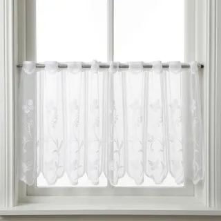 JJUNW 2 Stück Scheibengardine, 130x45cm Transluzent Gardinen Kurz Scheibengardinen Transparent Landhaus Bistrogardine Schmetterling Fenstergardinen Für Küchen Wohnzimmer Und Schlafzimmer