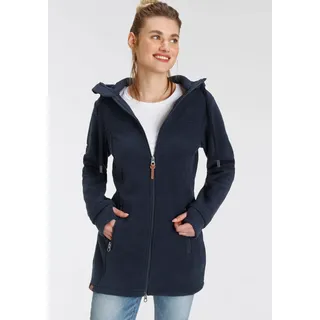Fleecejacke KANGAROOS, Damen, Gr. 34, blau (marine), Fleece, Obermaterial: 100% Polyester, kontrastfarbene Details, figurbetont Po-bedeckend, mit Daumenlöchern, Jacken Fleecejacke, figurbetonter Schnitt, mit Kapuze, mit 2-Wege-Reißverschluss
