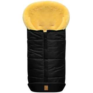 Heitmann-Felle Fußsack HEITMANN FELLE "Eisbärchen - Lammfell Winterfußsack - Premium Qualität", Baby, schwarz, Polyester, Fußsäcke Fußsack, mit echtem Lammfell, für Kinderwagen & Buggy, 6 Gurtschlitze, waschbar