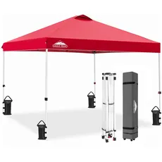 EAGLE PEAK 3x3m Pop-up Pavillion, Wasserdicht Faltpavillon Gartenzelt Markt Festival Sonnenschutz, mit Tragetasche mit Rollen (Rot)