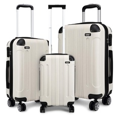 Kono Zwillingsrollen 3tlg. Kofferset Reisekoffer Koffer Trolleys Hartschale ABS Gepäckset in M-L-XL-Set (Beige)