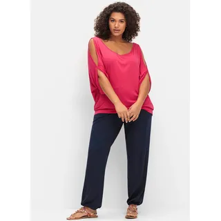 Schlupfhose SHEEGO, Damen, Gr. 40, Normalgrößen, blau (marine), 95% Viskose, 5% Elasthan, unifarben, Hosen Schlupfhose