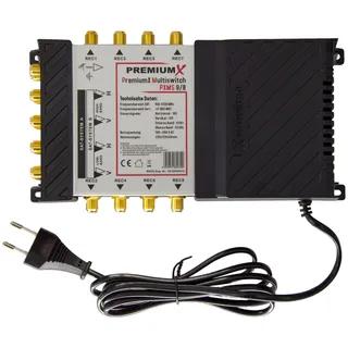 Premium X PXMS 9/8 Multischalter mit Netzteil Multiswitch 2 SAT für 8 Teilnehmer Satverteiler Digital HDTV FullHD 4K UHD 8K
