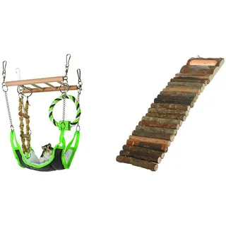 TRIXIE 6298 Hängebrücke, 17 × 22 × 15 cm & 6106 Natural Living Hamsterleiter, 7 × 27 cm