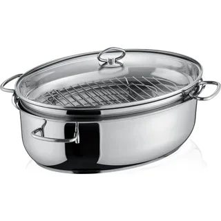 Berndes Ovaler Edelstahlbräter, 3in1 inkl. Glasdeckel 38 x 25.5 cm 87597 - Silber