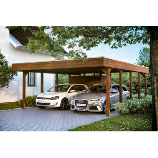 SKANHOLZ Doppel-Carport Friesland Set 4 5,37 x 7,08 m braun inkl. Abstellraum, Regenrinne, Pfostenanker