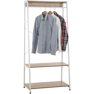 CLP Kleiderständer M-edelstahl-Holz , Weiß, Eukalyptusholzfarben , Metall , 80x167x44 cm , Garderobe, Garderobenständer