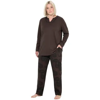 Ulla Popken Damen große Größen Übergrößen Plus Size Schlafanzug, Paisleymuster, Tunika-Ausschnitt, Langarm