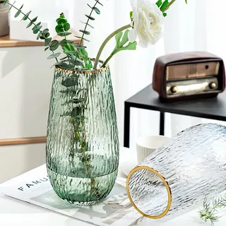 Holdyfine Grüne Große Vase,Blumenvase Glas Grüne Glasvase Flower Vase BodenVase für Esstisch,Wohnzimmer,Eingangsbereich,Büro,27 * 14cm (Grün)