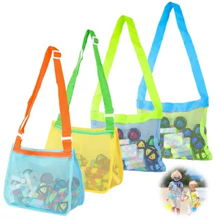 4 Stück Strandspielzeug Tasche für Kinder,Sandspielzeug Tasche mit Verstellbaren,Wiederverwendbare Muschel Sammeltasche mit Reißverschluss für Strand Zubehör/Wasserspielzeug Kinder,für Jungen Mädchen