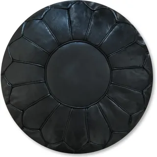 Marokkanischer XL Echtleder Pouf - Schwarz - Handgefertigt - gefüllt geliefert - Ottoman Sitzsack Fußhocker - Schwarz