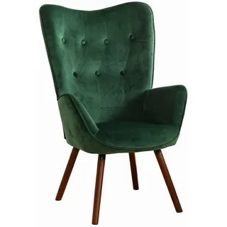 39F FURNITURE DREAM Skandinavischer Retro-Sessel für Wohnzimmer, Esszimmer, Büro, mit Samtbezug, gepolsterte Armlehnen und Beine aus Massivholz, Grün, 68 x 73 x 106 cm
