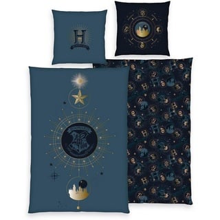 Herding Bettwäsche Harry Potter Baumwolle/Renforcé, 80x80/135x200 cm - blau, gold, schwarz