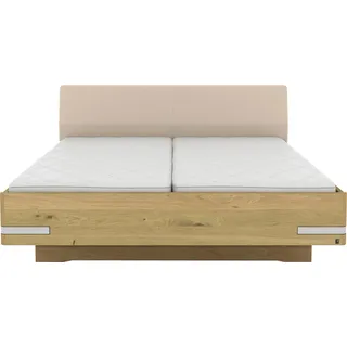 Musterring Holzbett »Savona, Bettgestell, Bettrahmen, teilmassiv Bianco-Eiche« beige (weiß, neutral), B:180cm L:190cm, Betten, Holzbett, Kopfteil Kunstleder Champagner, Details in Chrom, verschiedene Größen,