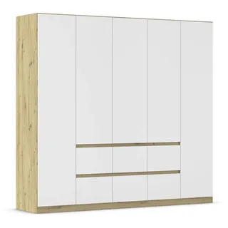 Rauch Möbel Mainz, Kleiderschrank, Farbe Weiß/Eiche Artisan, Breite 226 cm | Schrank, Kinderkleiderschrank, 5-türig, Push-to-open, für Schlafzimmer, Kinderzimmer, Babyzimmer, Garderobe