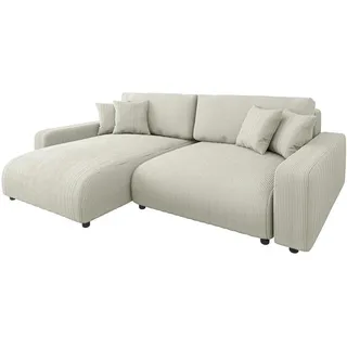 s-style möbel Ecksofa mit Schlaffunktion und Bettkasten in Cord-Stoff schöner Sitzkomfort, Ottomane links, B/T/H: 234 cm / 170 cm / 78 cm - Beige