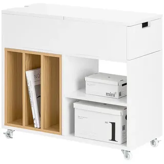 SoBuy Druckertisch Weiß , Weiß, Naturfarben , Holzwerkstoff , 30x61x70 cm , Büromöbel, Schreibtischcontainer, Rollcontainer