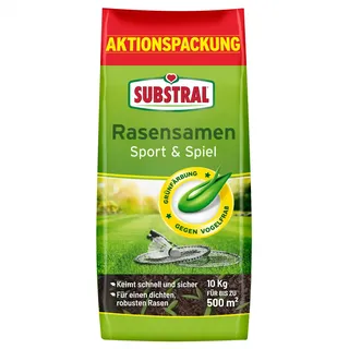Substral Rasensamen Sport und Spiel, strapazierfähige Rasensaat-Mischung, 10kg, 500m2,