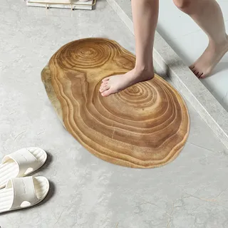 KRIPINC Vintage Baumringmuster 3D Teppich, Teppich Holzoptik, Saugfähige und rutschfeste Kieselgur Badematte, Badvorleger Waschbar, Fußmatte 50x80 für Wohnzimmer Schlafzimmer Eingangsbereich (Stil B)