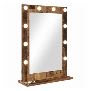 vidaXL Waschtischspiegel mit LED-Lichtleisten Altholz 70 x 50 x 18 cm Holzwerkstoff und Glas