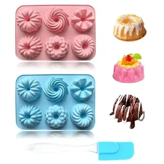 2 Stücke Mini Gugelhupfform Silikon & 1 Silikonspatel, Wiederverwendbar Kuchenform Klein Savarin Form, Silikonbackform für Muffins, Kuchen & Kekse Backen, Pralinen Valentinstag