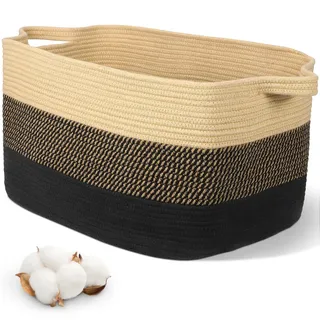 Alyvisun Groß Wäschekorb Geflochten, Aufbewahrungskorb Geflochten für Schlafzimmer, Wohnzimmer, Babyzimmer, Rechteckiger Cotton Korb Geflochten für Spielzeug, Decken, Handtücher, 55x40x30 cm