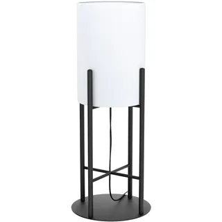 EGLO Tischlampe Glastonbury, 1 flammige Tischleuchte Modern, Nachttischlampe aus Stahl und Textil, Wohnzimmerlampe in Schwarz, Weiß, Lampe mit Schalter, E27 Fassung