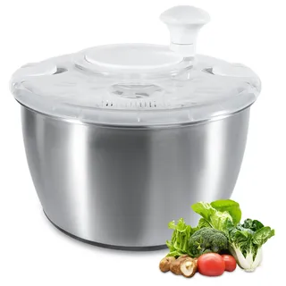 Trintion Salatschleuder Edelstahl Salad Spinner Mit Deckel Quick-Salatschleuder Groß Salate Ganz Einfach Schleudern Weiß 4,5 Liter