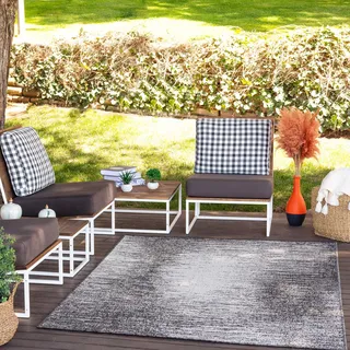 Livabliss Kemer Outdoor wetterfest - In und Outdoor für Balkon 160x213 cm, Terrasse, Garten, Küche - e Boho Style für draußen - Holzkohle und Elfenbein