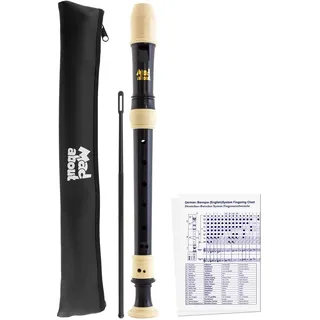 TIGER Deskant-Blockflöte, Sopran-Schulblockflöte mit Tasche, Putzer und Grifftabelle, Black & Ivory