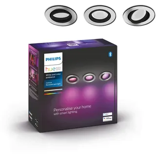 Philips Hue White & Color Ambiance Centura runde Einbauspots 3er Pack (1.050 lm), dimmbare Deckenlampen mit 16 Mio. Farben, smarte Lichtsteuerung über Sprache und App, aluminium, neue Generation