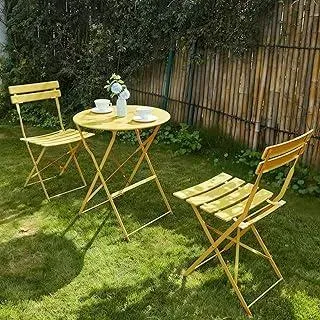 Gartenmöbel Set Wetterfest, Balkonmöbel Set 3 Teilig für Kleinen Balkon, Bistrotisch mit 2 Stühlen, Bistro Set Klappbar, Gelb
