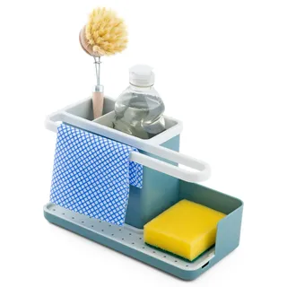 simplywire – Spülbecken-Caddy – Spülbecken-Organizer – Abnehmbare Auffangschale – rutschfest – Blaugrün und Weiß