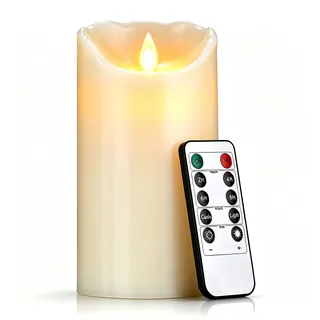 Da by Echtwachs LED-Kerze flackernd mit beweglicher Flamme, einzelne Kerze 8x15cm, mit Fernbedienung, AA-batteriebetrieben (Batterien nicht enthalten), wiederverwendbar ohne offene Flamme