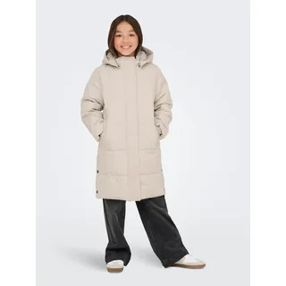 Steppmantel KIDS ONLY "KOGIRENE PUFFER COAT OTW NOOS", Mädchen, Gr. 146, grau (pumice stone), Web, Obermaterial: 100% Polyester, unifarben, normal knielang, Mäntel Steppmantel, mit seitlichen Druckknöpfen