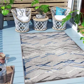 Carpeto Rugs Geometrisch In- & Outdoor Teppich Wetterfest für Balkon, Terasse - Balkon Teppich Wasserfest - Outdoorteppich Wetterfest - Aussenteppich Terrasse Groß - Grau Blau 2 - 160 x 230 cm - Grau