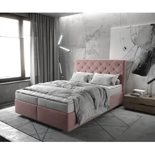 Boxspringbett Dream-Great 140x200 cm Mikrofaser Rosé mit Matratze und Topper